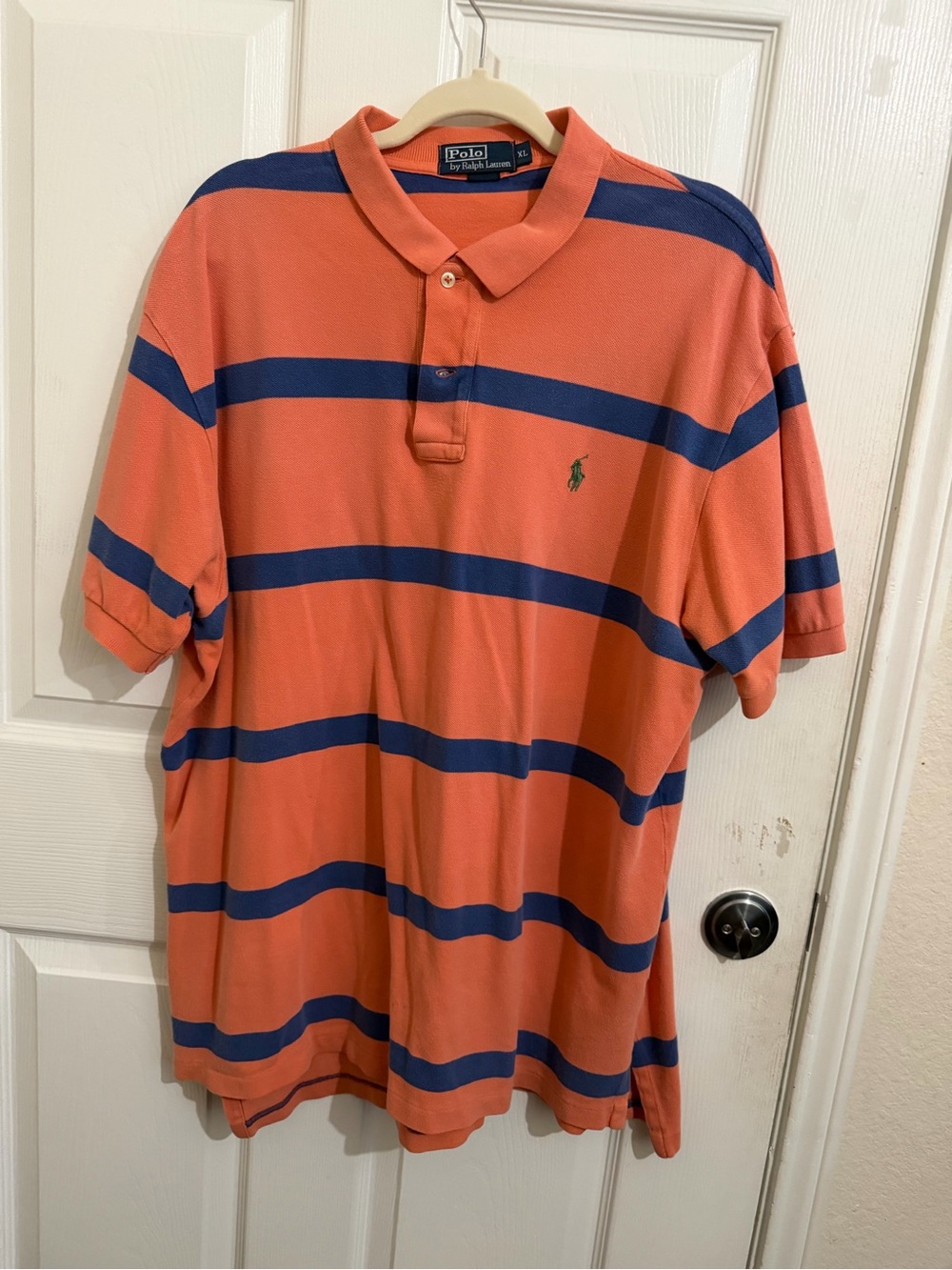 Polo by Ralph Lauren Coral Orange & Navy Striped Polo
